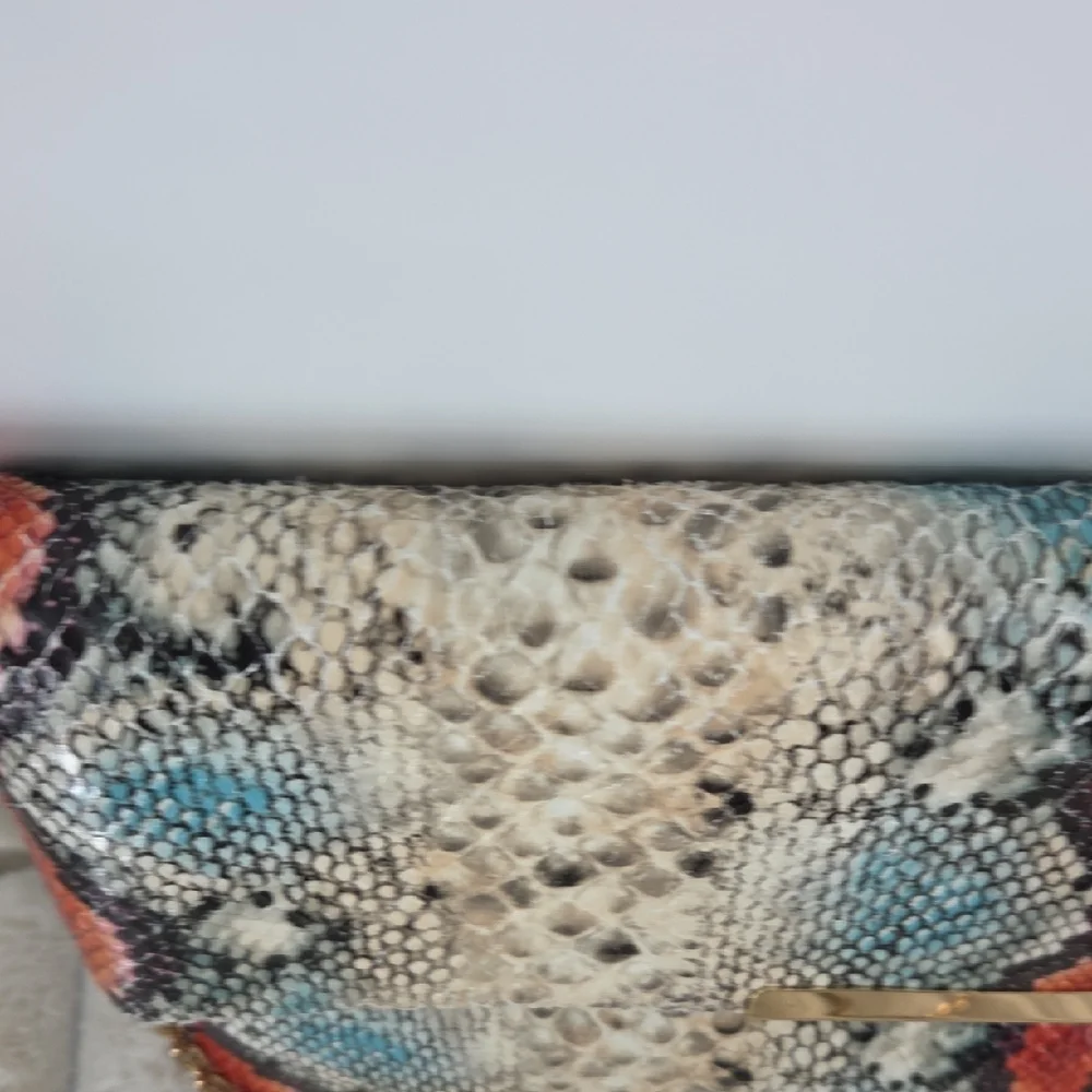 Snake-Print Clutch with Gold Chain - Multicolor